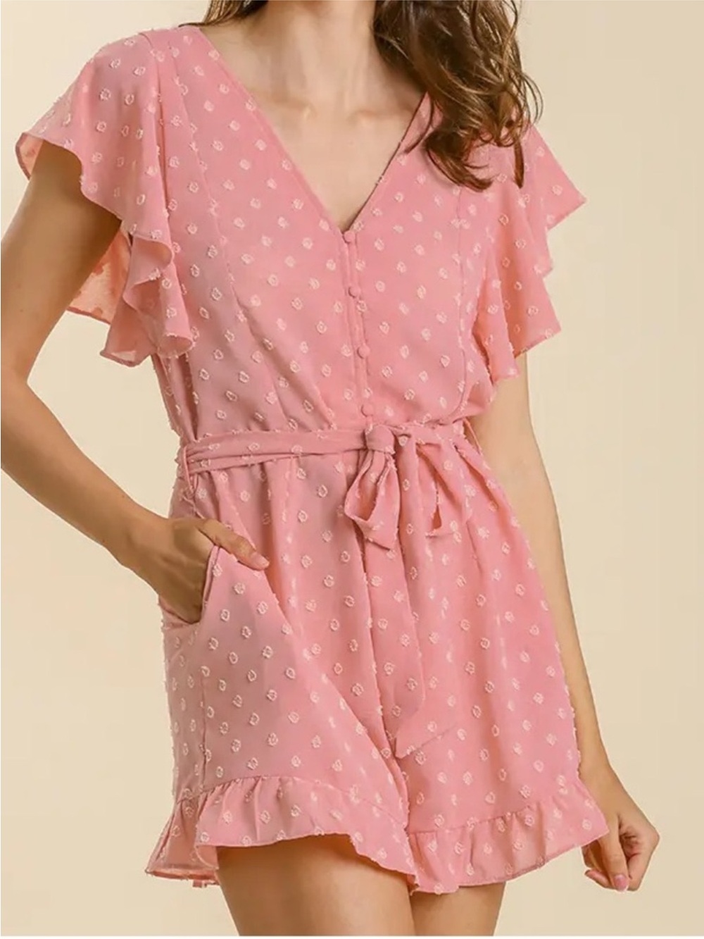 NWT Umgee Ruffled Swiss Dot Romper